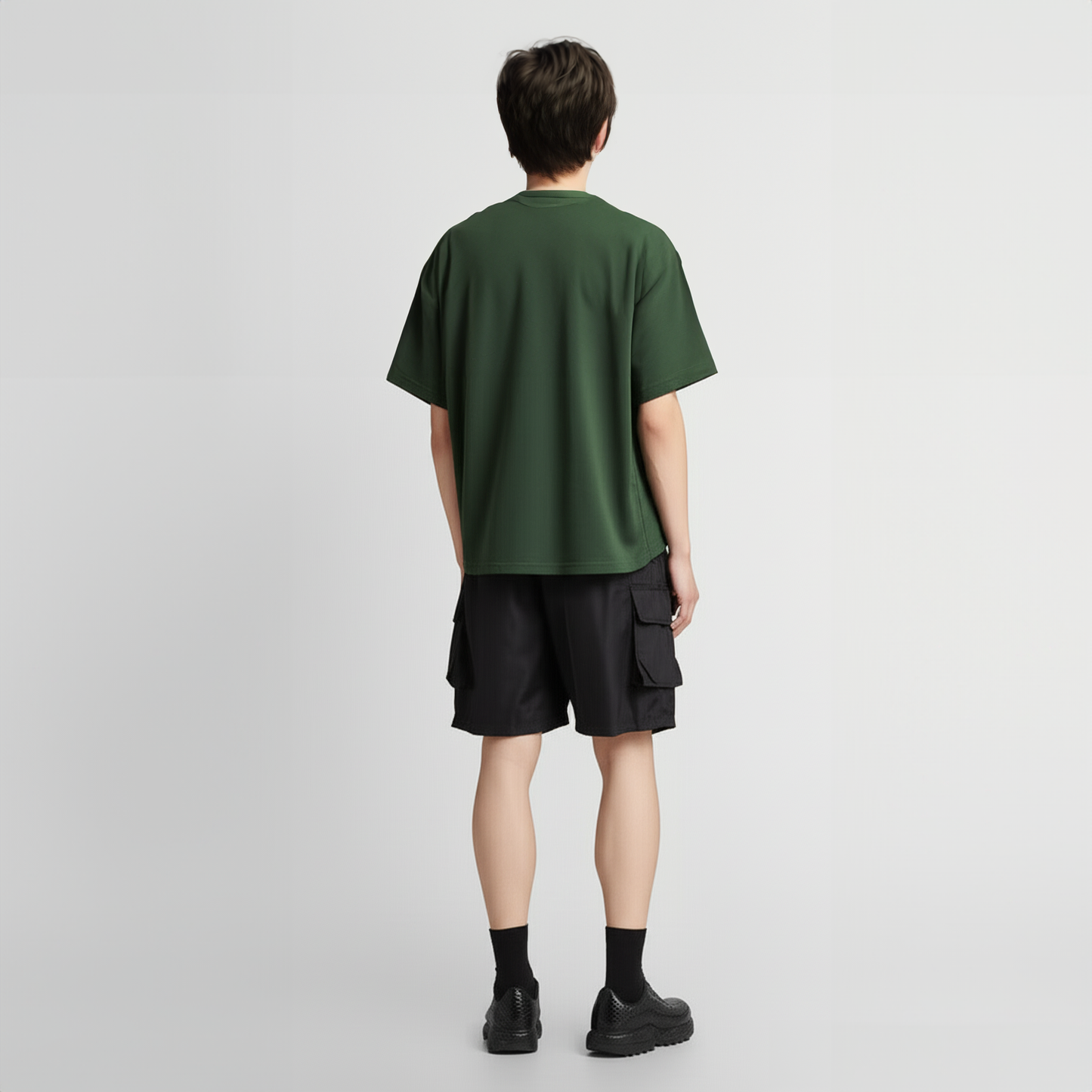 Buckle Stretchable Black Cargo Casual Shorts