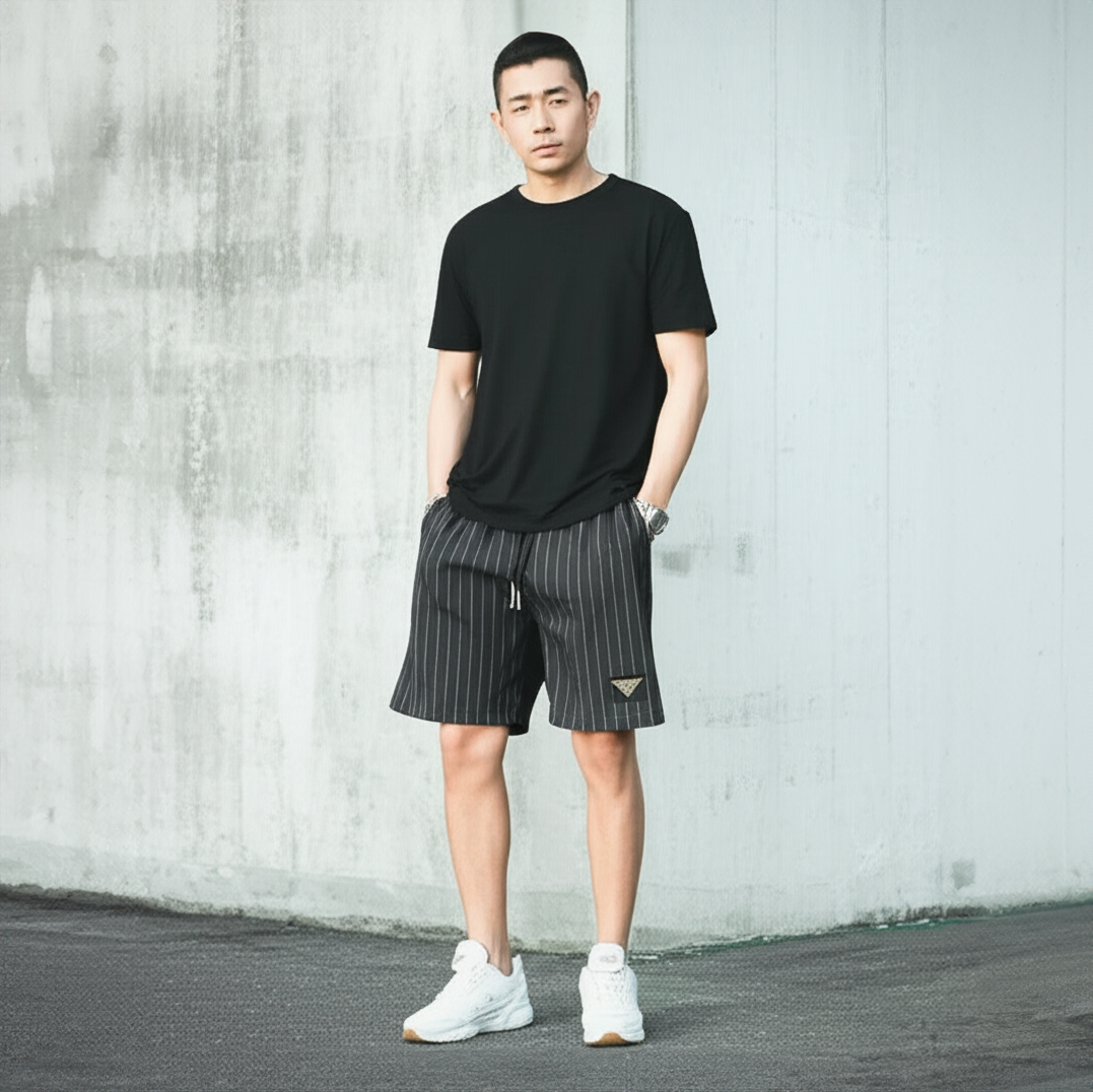 Elastic Stripe Casual Shorts