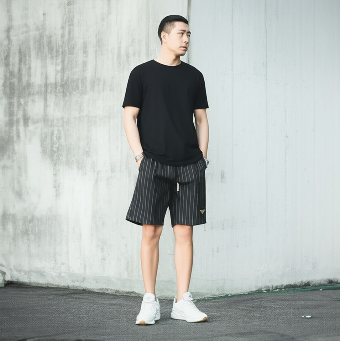 Elastic Stripe Casual Shorts