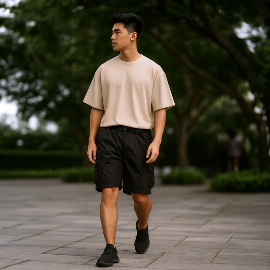 Buckle Stretchable Black Cargo Casual Shorts