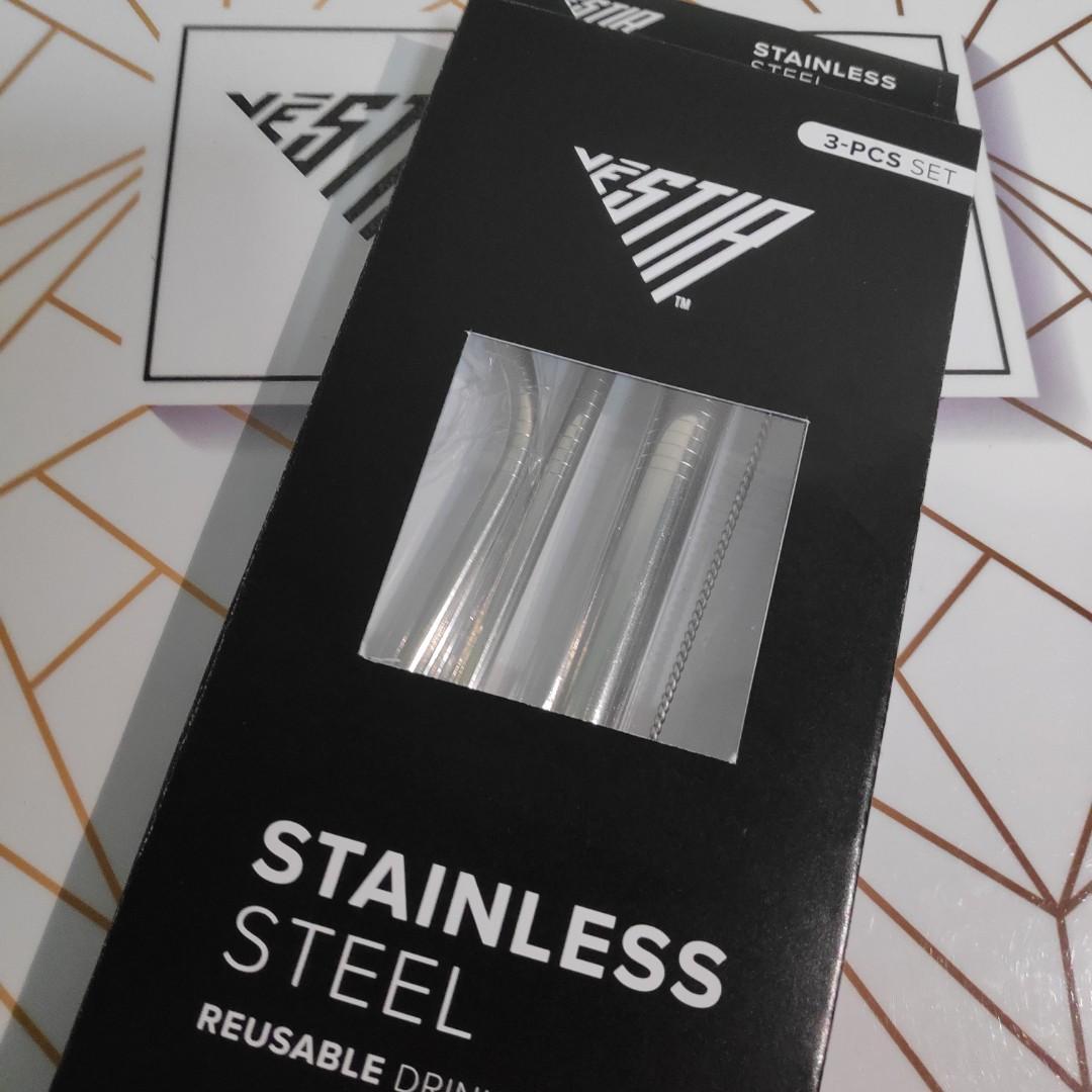3-pc Reusable Drinking Straws Set (Stainless Steel)