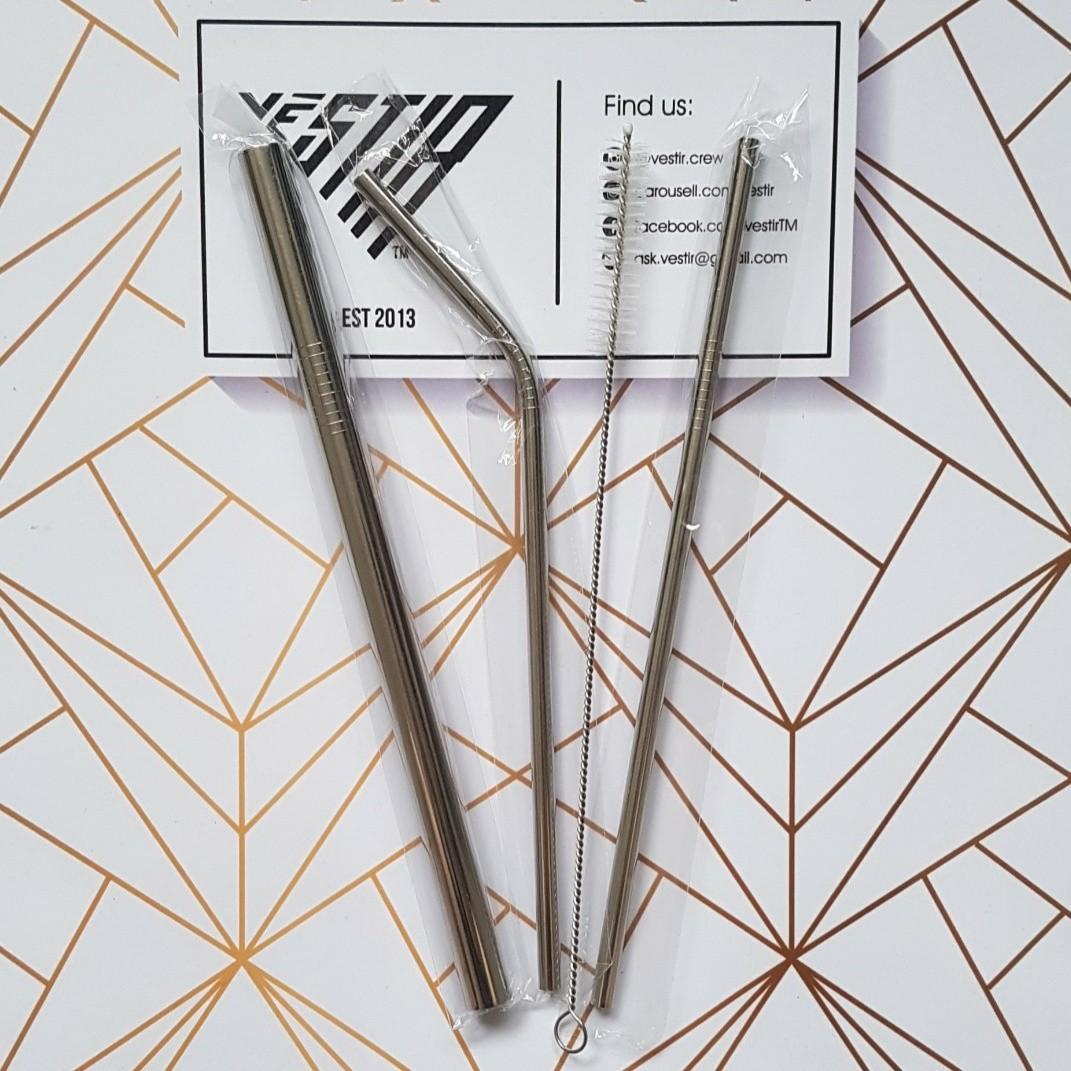 3-pc Reusable Drinking Straws Set (Stainless Steel)