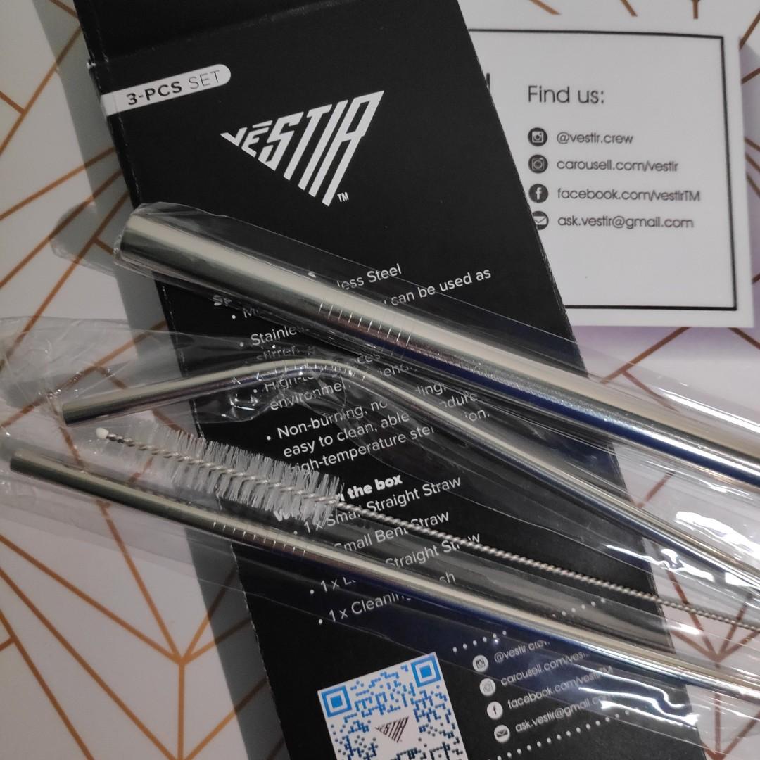 3-pc Reusable Drinking Straws Set (Stainless Steel)