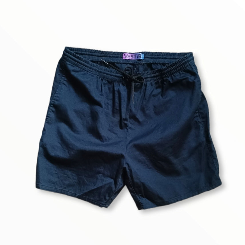 Solid Navy Stretch Casual Shorts