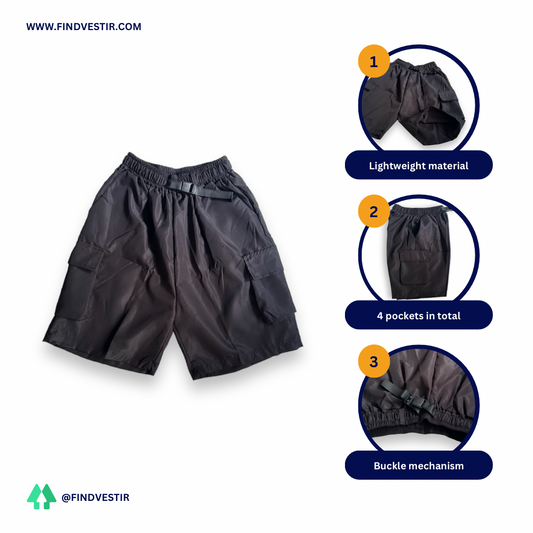 Buckle Stretchable Black Cargo Casual Shorts