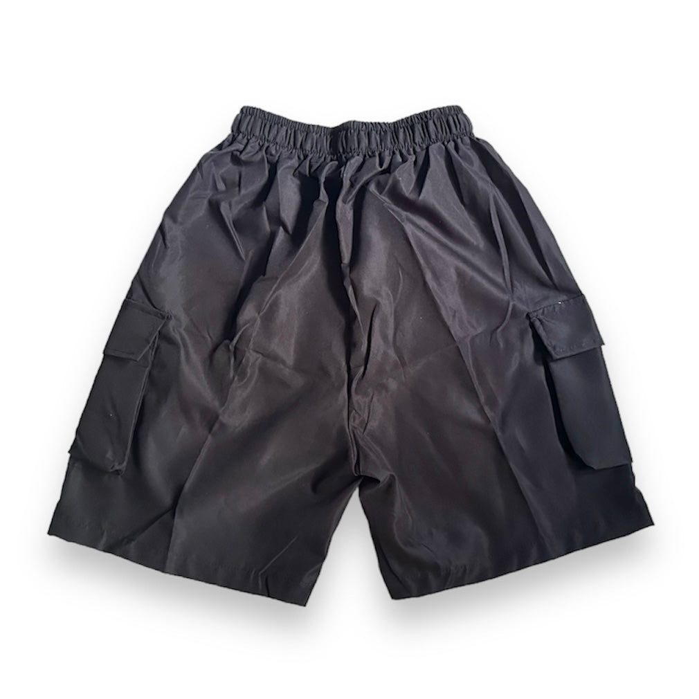 Buckle Stretchable Black Cargo Casual Shorts