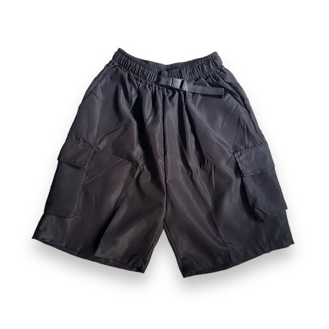 Buckle Stretchable Black Cargo Casual Shorts