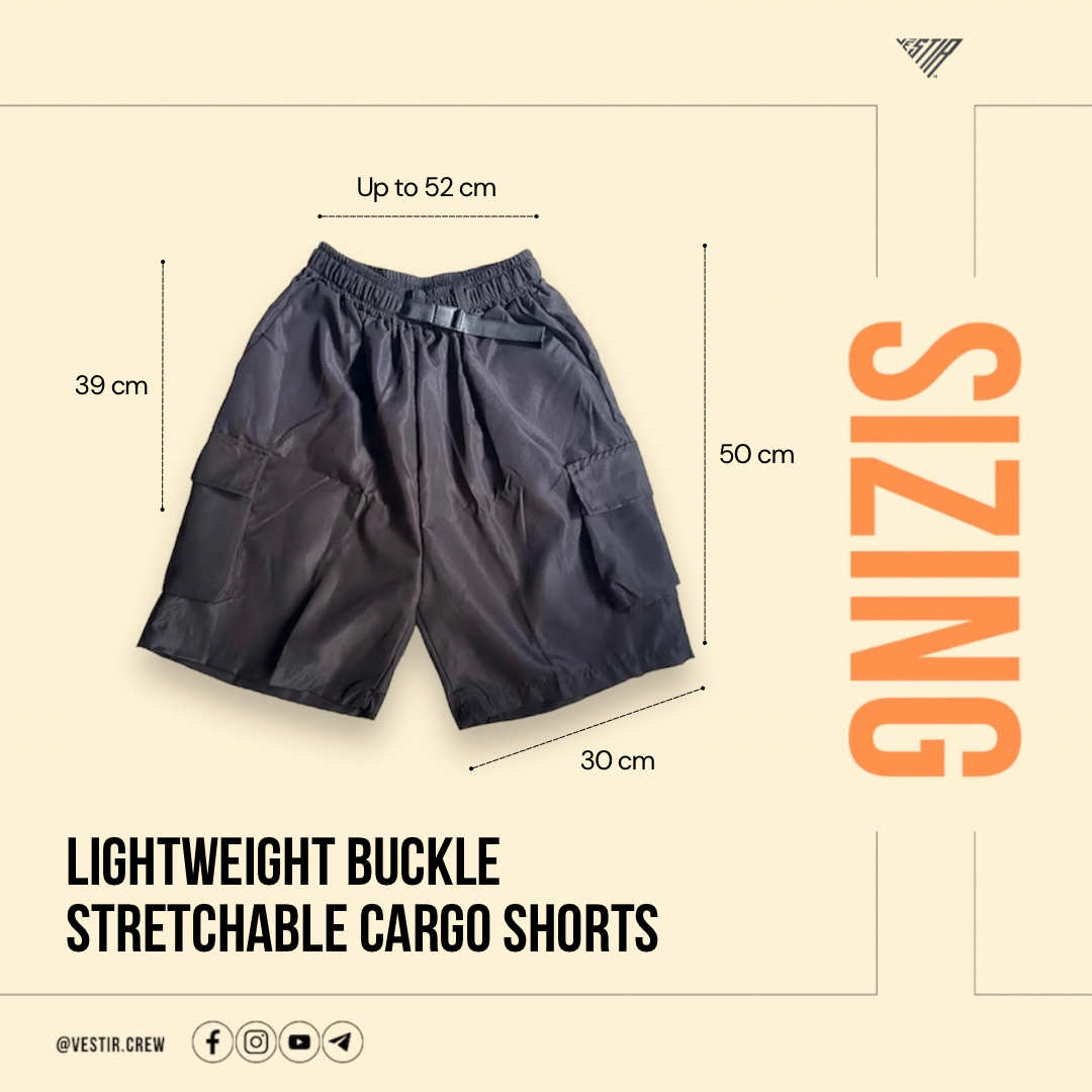 Buckle Stretchable Black Cargo Casual Shorts