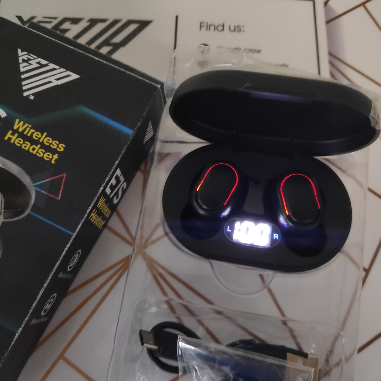 E7S Wireless Bluetooth 5.0 Earbuds with Battery LED Indicator