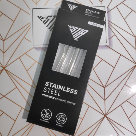 3-pc Reusable Drinking Straws Set (Stainless Steel)